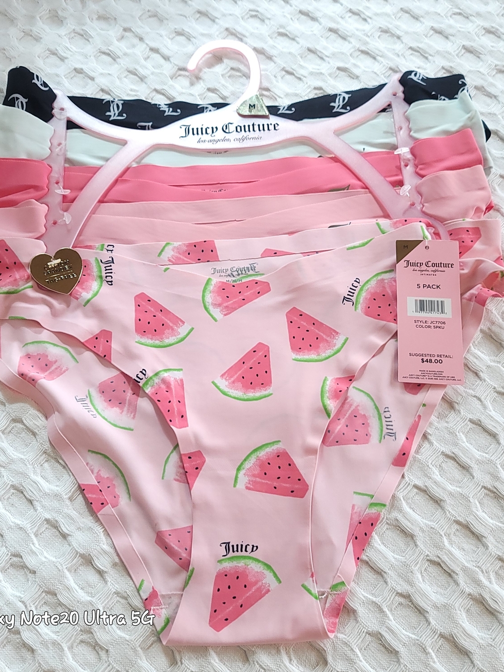 Juicy Couture 5 Pack Watermelon Scalloped Hipster Panties Pink Black Size M NWT